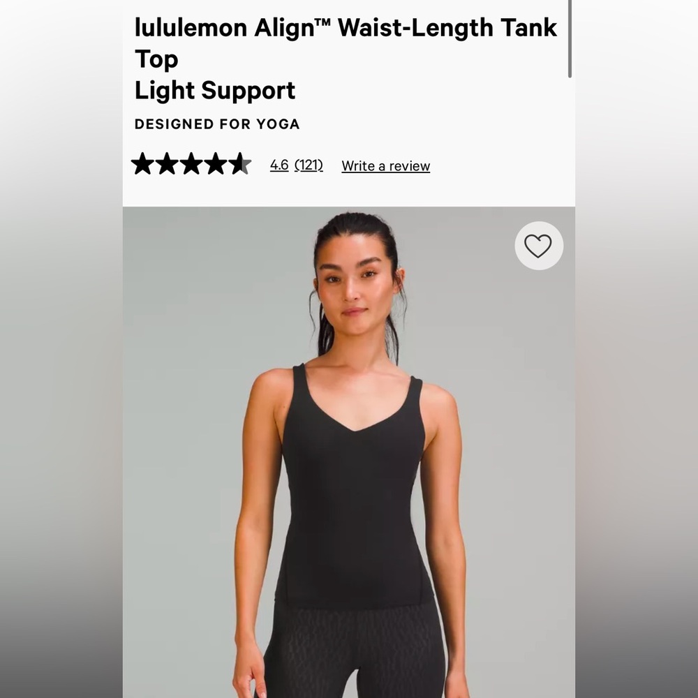 Lululemon Align Waist Length Tank Top, Black, Size 6 (NEW WITH TAGS)